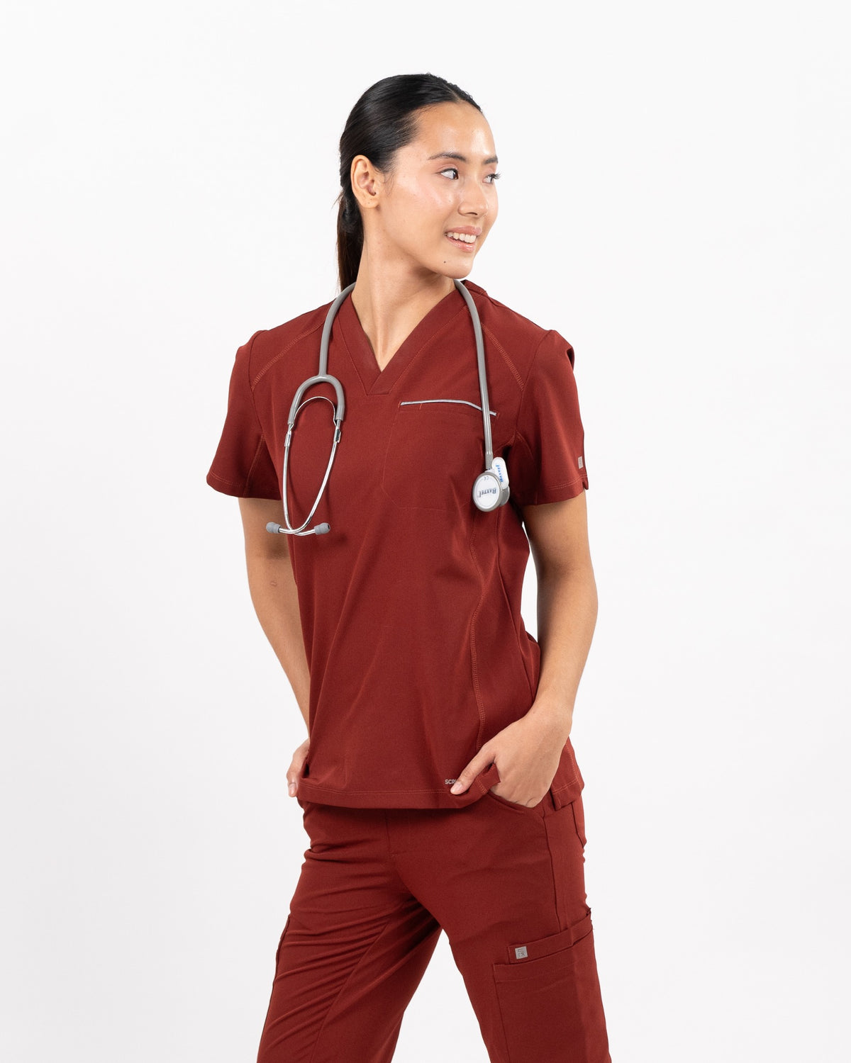 Elite Signature V-neck Top in Maroon